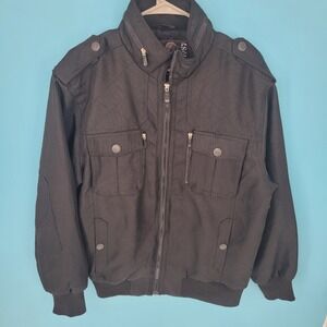 Sportier Bomber Jacket Mens Lg Black Military Utility Moto Epaulettes streetwear